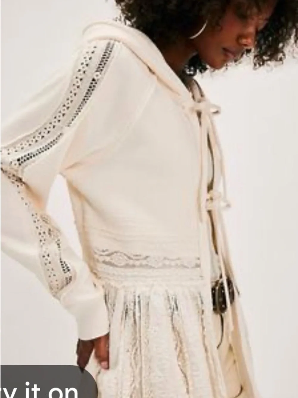 Free People Cream Lace-Trim Hooded Cardigan NWOT SIZE MEDIUM - Picture 3 of 8